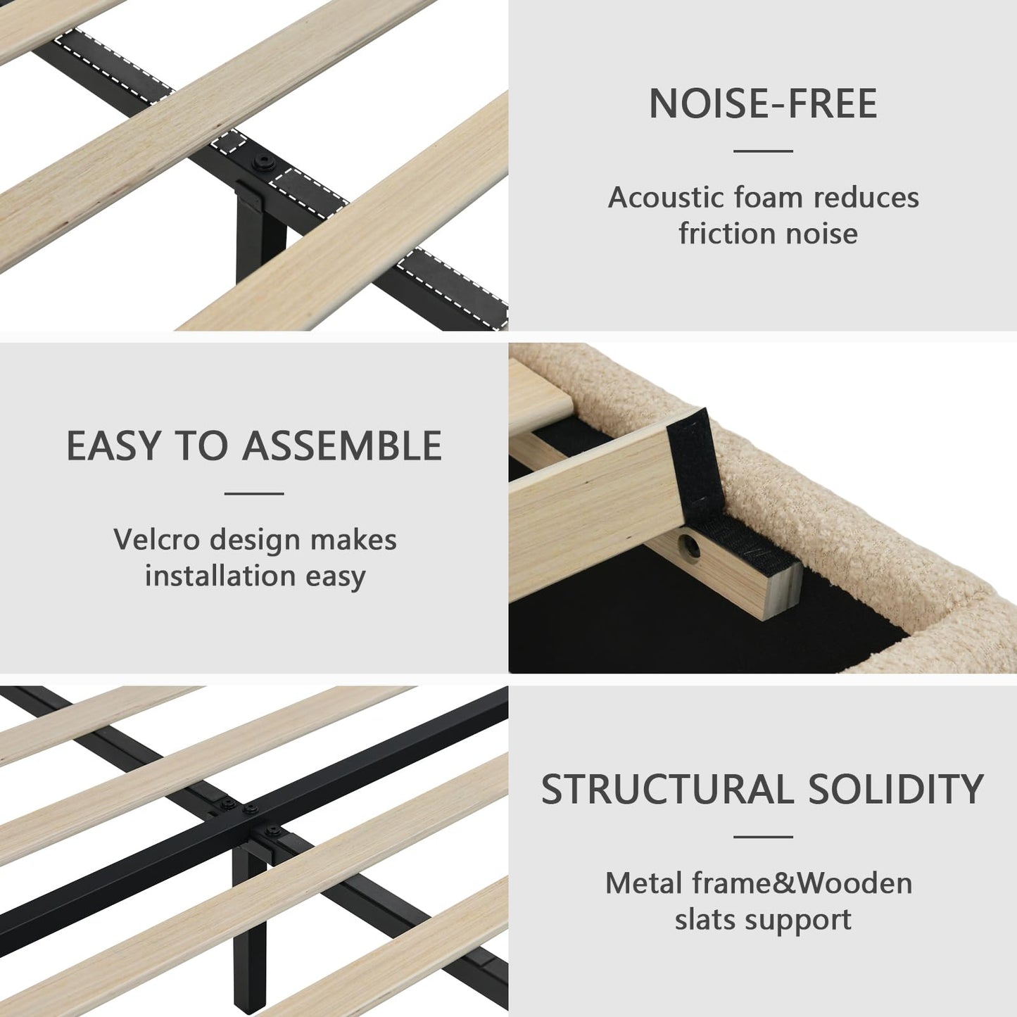 IMMERSTABLE Full Size Bed Frame with Headboard, Boucle Upholstered Bed Frame, Removable and Washable, No Box Spring Needed, Wood Slat Support, Easy Assembly, Beige