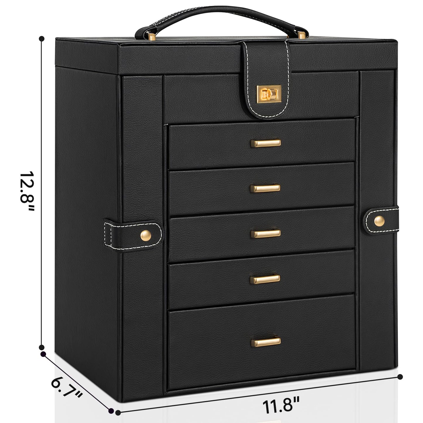 AKOZLIN 6-Tier Jewelry Box Organizer Functional 5 Drawers Leather Jewelry Storage Case for Women Girls Ring Necklace Earring Bracelet Holder Organizer with Mirror Extra Large BlackBlue