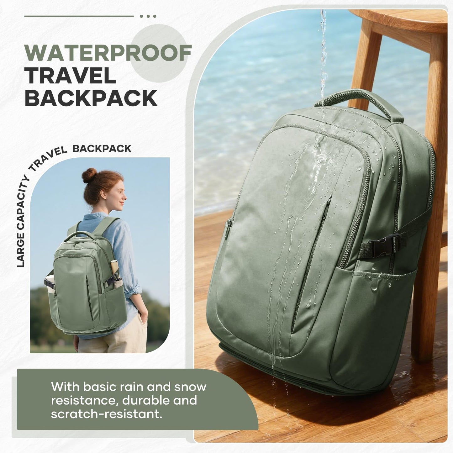 suwasp Large Travel Backpack for Women Men Mochila Airline Approved Carry On Personal Item Backpack Bag Frontier Airlines Personal Item Travel Bag Flight Approved Luggage Backpack - Green