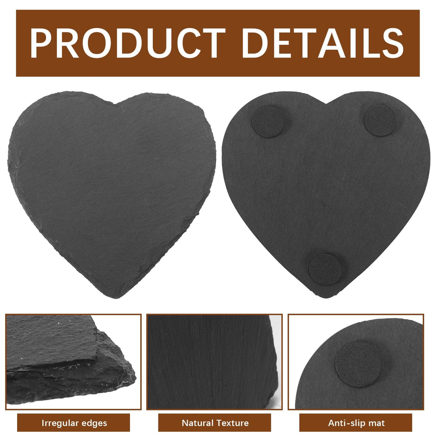 24 PCS Slate Drink Coasters Bulk,4 Inch Black Slate Stone Coasters for Office, Home Decor,Laser Engraving Blanks with Anti-Scratch Bottoms for Coffee Bar Kitchen Heart