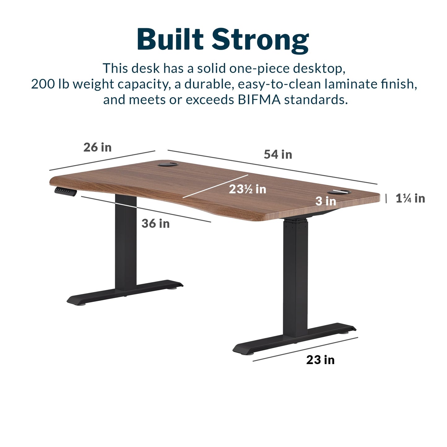 Vari Ergo 54x26 Electric Standing Desk + Height Adjustable Sit-Stand Desk + Curved Waterfall Edge, 4 Memory Settings, Quick Assembly, Cable Management, 200 lb Capacity – Walnut/Black (2 Boxes)