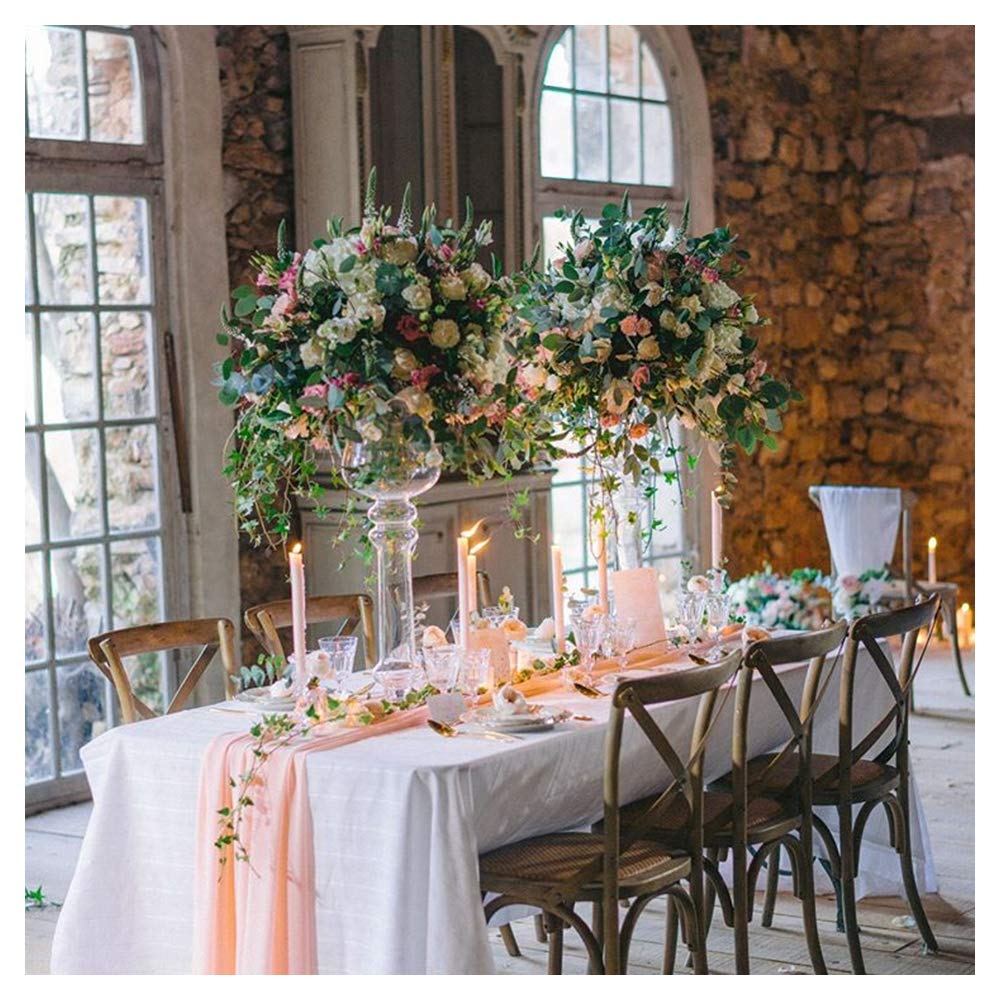 Chiffon Table Runner Light Peach 27x120 Inches 10 Pieces Sheer Fabric 10ft Table Runners for Outdoor Wedding Party Decor