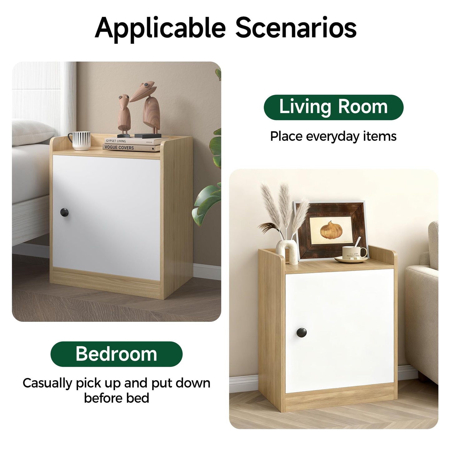 vie poetique Modern Wooden Nightstand, Durable, Elegant Design for Small Spaces, Wooden Night Stand Measuring 11.81" 15.74" 20.86", for Bedroom, Natural