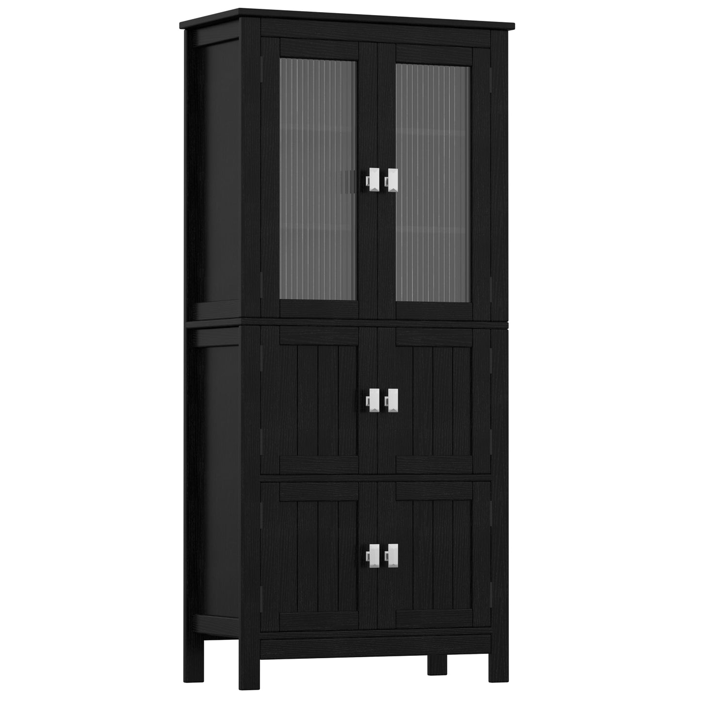 Akxomel 53.1" H Tall Bathroom Storage Cabinet, Bathroom Floor Cabinet with 6 Doors and Adjustable Shlef, Linen Cabinet, Pantry Cabinet for Living Room, Kitchen, Entryway, Black
