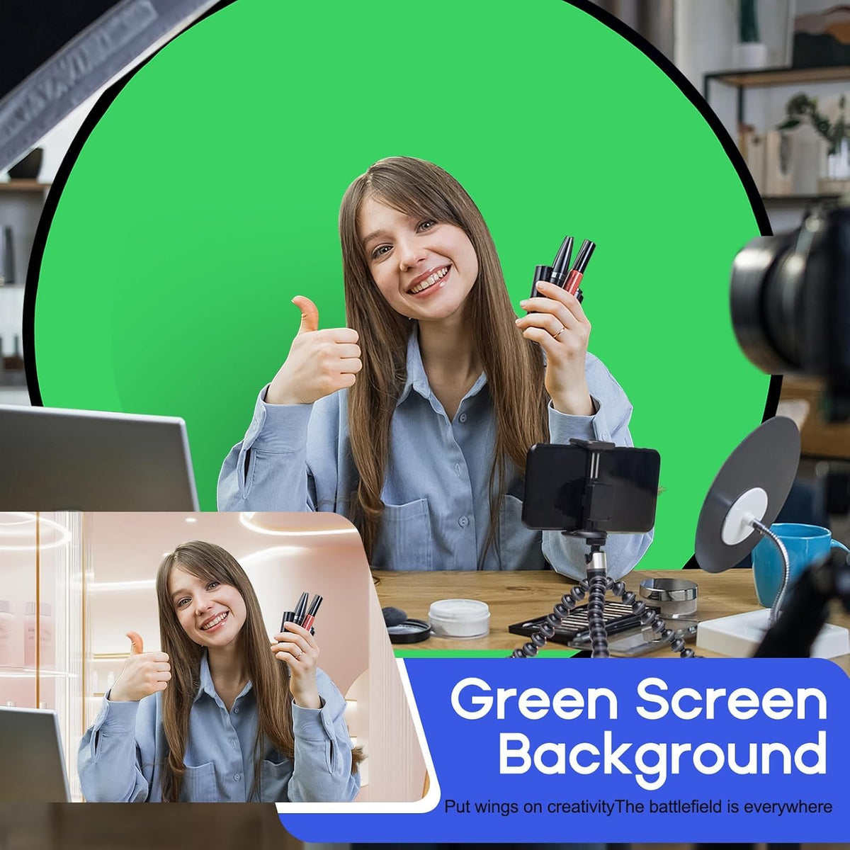 Portable Green Screen Chair, 57 in Greenscreen Backdrop with Stand Double Sided Foldable Green Background, Chroma Key, for Photography Streaming Gaming Photo Zoom Video Chats and Meeting