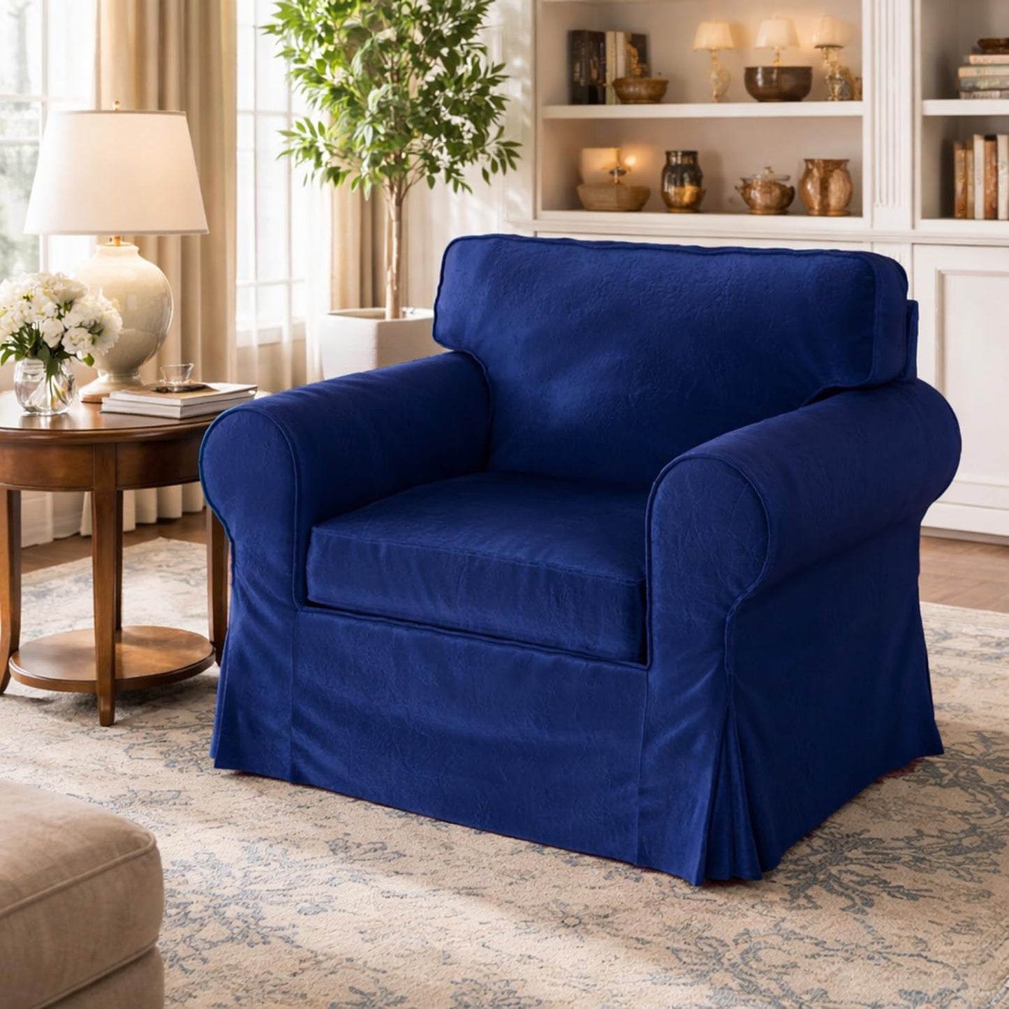 Velvet Pets Friendly Sofa Covers Custom Made Compatible for IKEA Ektorp Armchair Slipcovers (Velvet Blue Ektorp Chair)