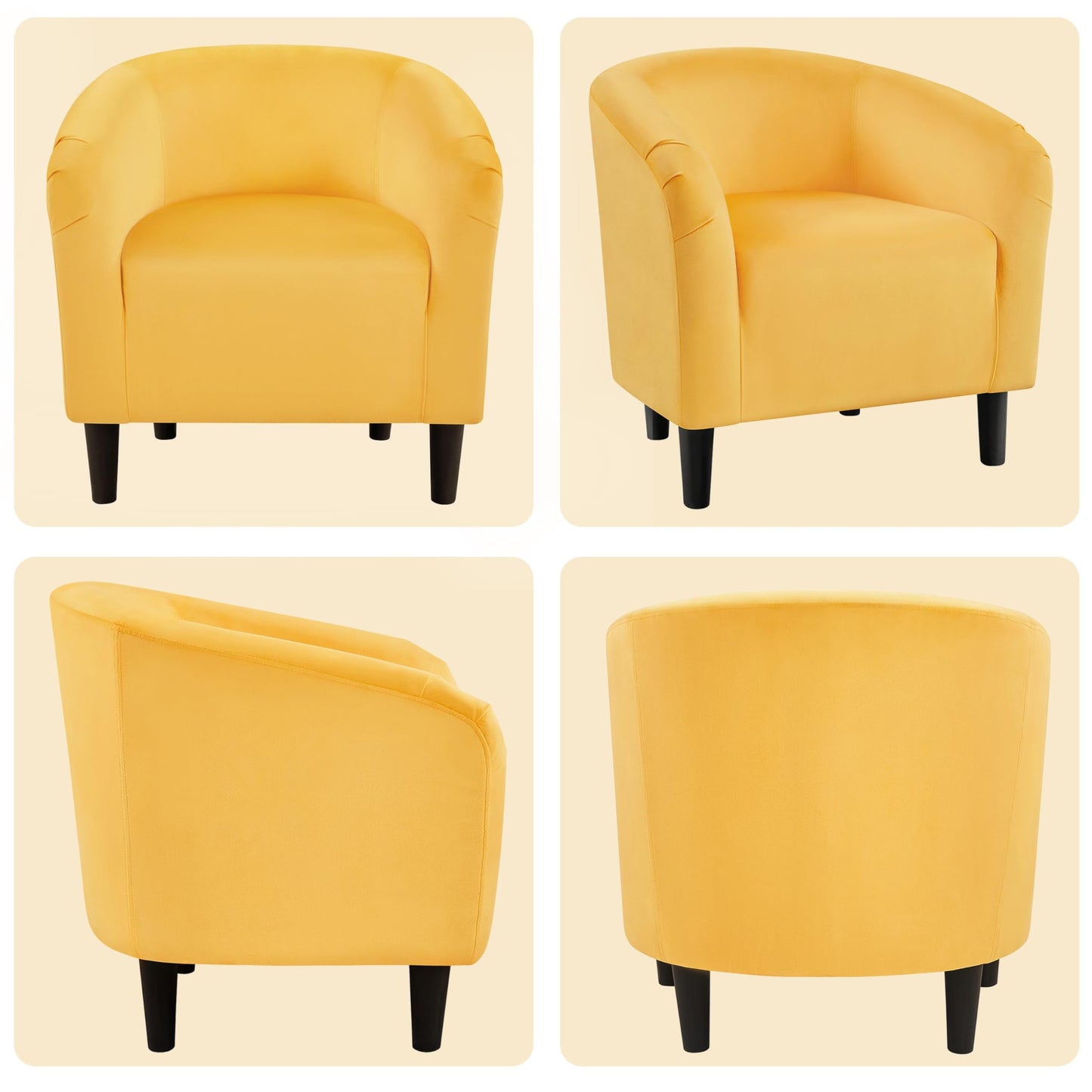 Yaheetech Accent Barrel Chair, Velvet Club Chair, Furry Sherpa Elegant Armchair with Cozy Soft Padded, Suitable for Living Room Bedroom Reception Room Office, Yellow