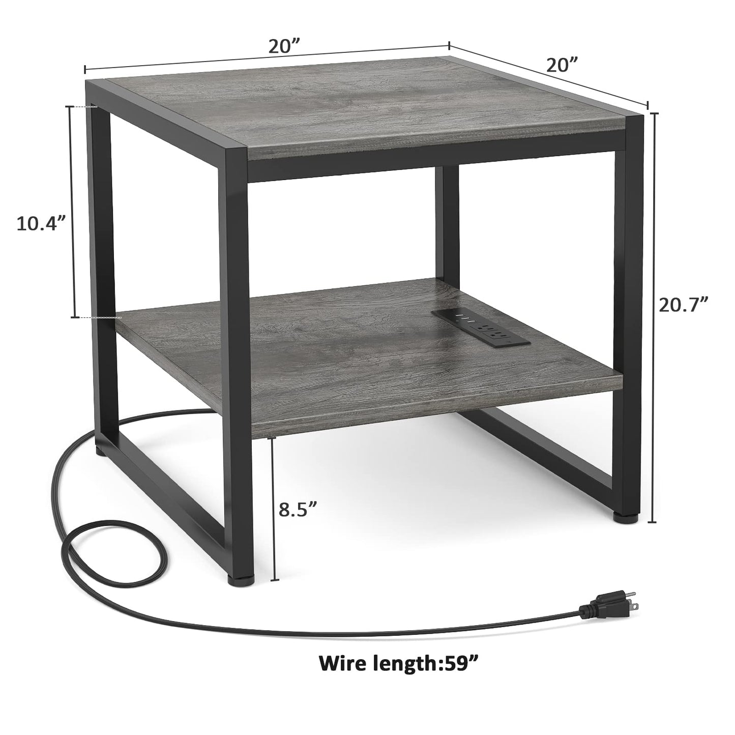Homieasy End Table with Charging Station, 20" Mini Fridge Stand with Power Outlets, Heavy Duty Side Table for Living Room, Small Table Stand & Fridge Table, Black Oak