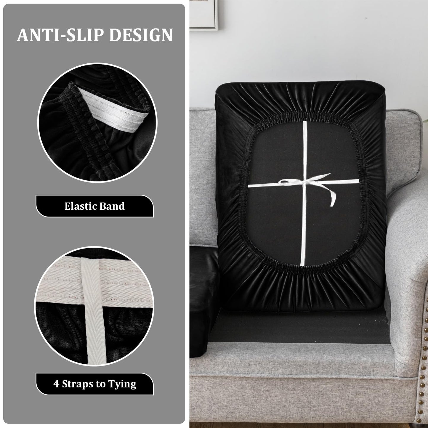10 Pieces Sofa Cushion Covers for U-Shaped Modular Sectional Couch with 4 Seat+4 Back+2 Arms, Stretch Velvet Upholstered Covers for Sofa Bed with Deep Double Chaise (Black,Universal (10 Pieces))