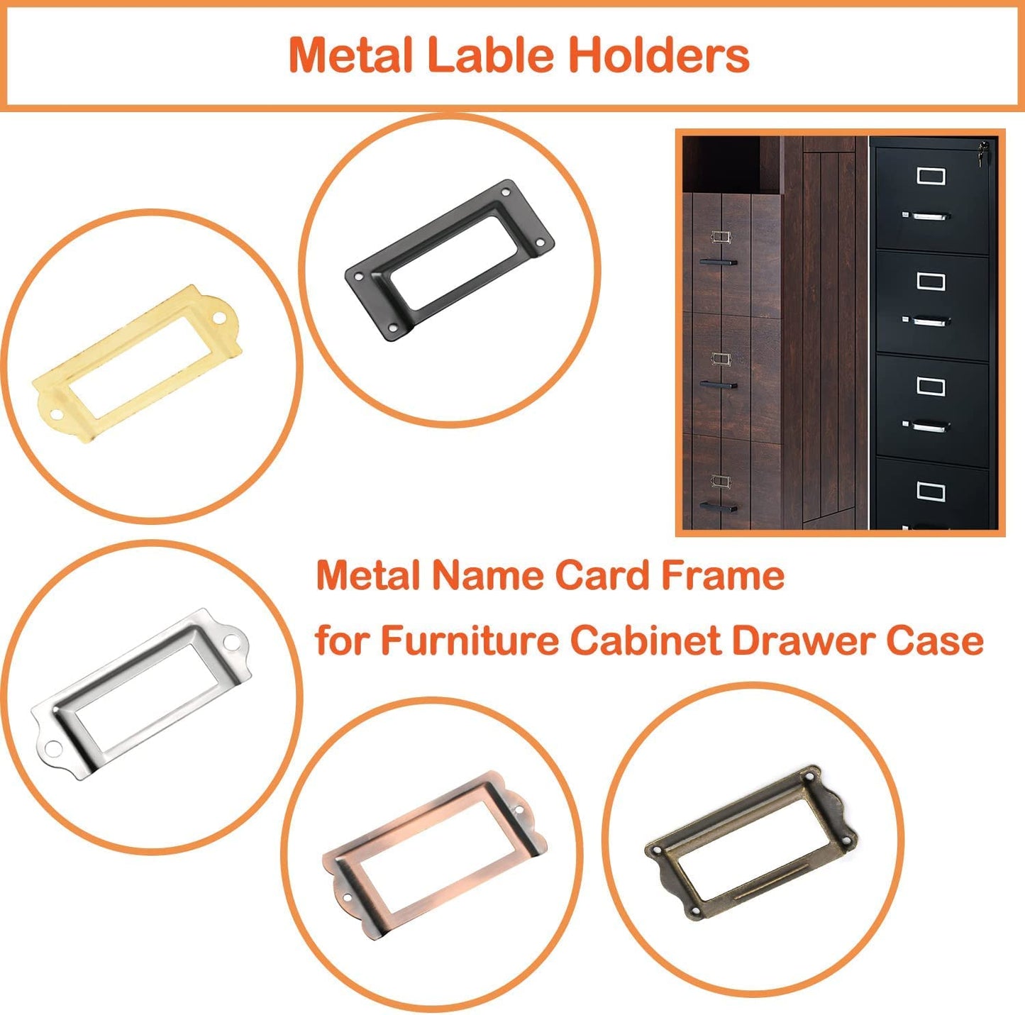 Bettomshin 2.36"x0.67" (LxW) Iron Label Frame 60x17mm Tag Name Card Label Holders with M2x8mm Mounting Screws for Office Library Furniture Card File Cabinet Red Copper Tone 30Pcs