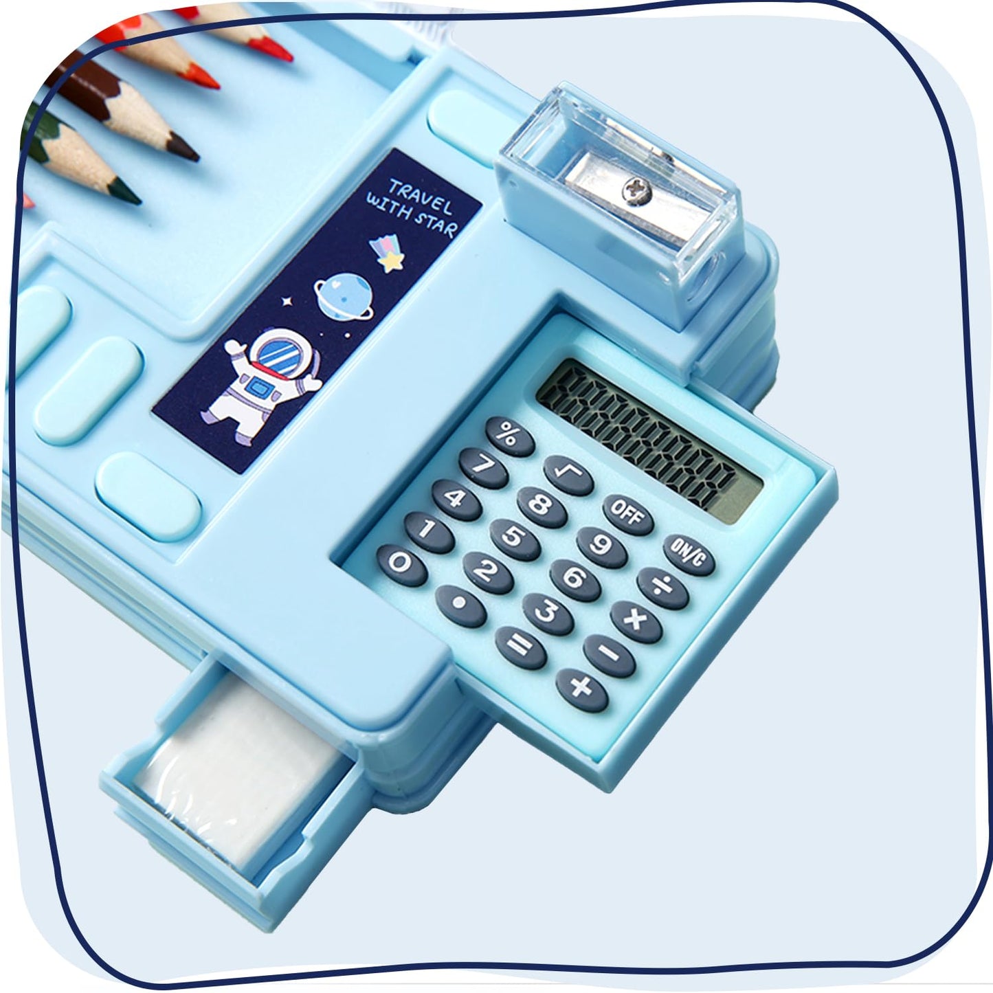 LilyBeauty Multifunction Pencil Case with Calculator, Pencil Sharpener and Curriculum, Multiple Cute Patterns, Suitable for Elementary School Girls, Boys, Great Gifts for Kids (Black)