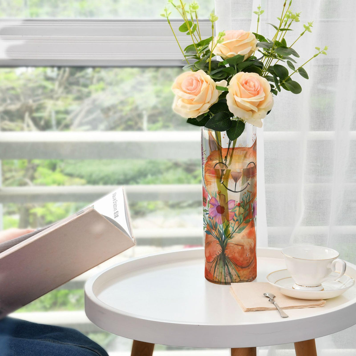 Cartoon Orange Cat Flower Vase Bud Vase Home Decor for Dining Table Office Bedroom Living Room