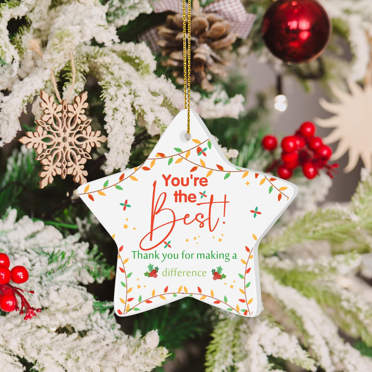Tioncy 20 Pcs Christmas Thank You Ornament Gifts for Coworkers Employee Appreciation Gifts Thank You for Being Awesome Star Hanging Plaque for Teacher Friend Office Xmas Tree Decoration (Ceramic)
