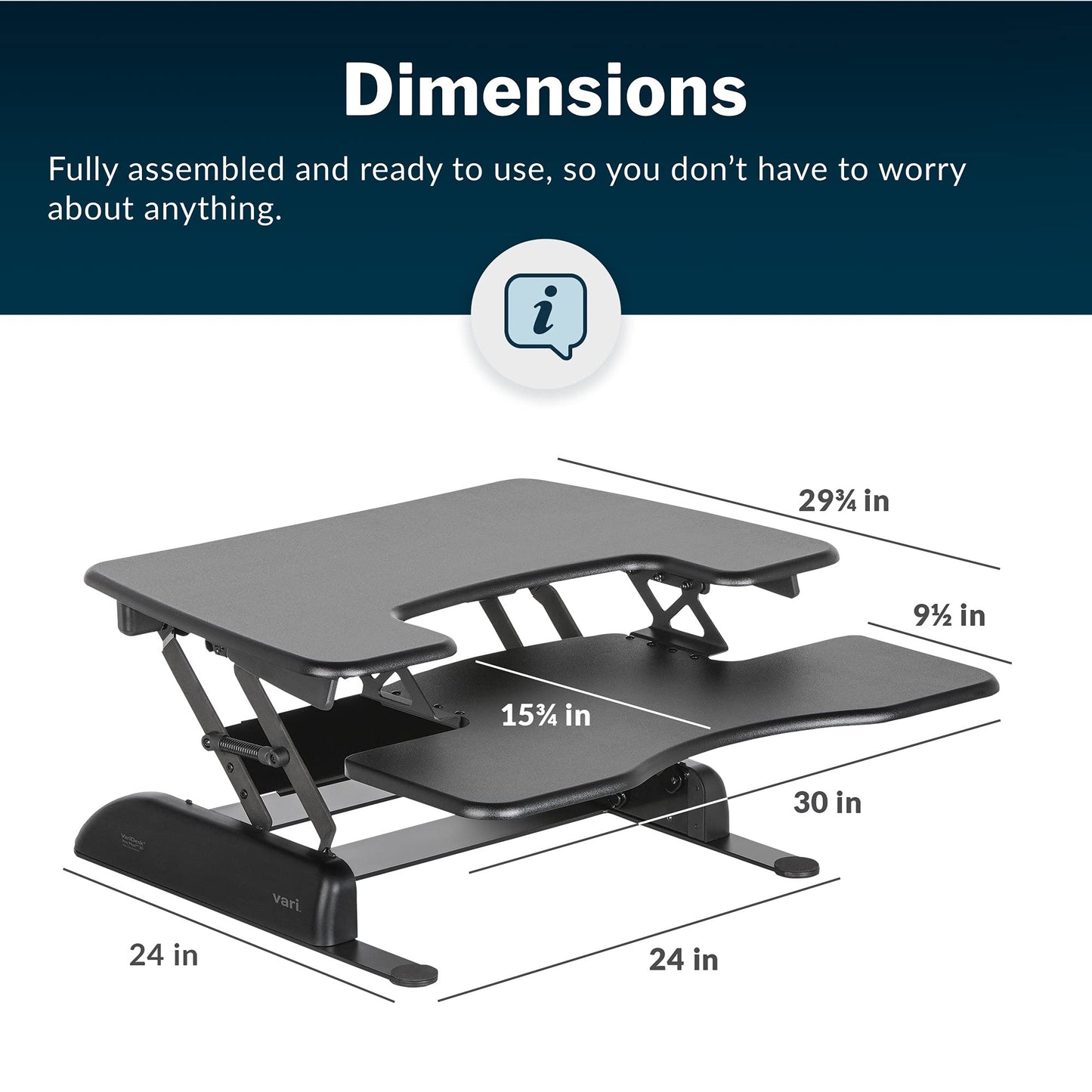 Vari VariDesk Pro Plus 30 Height Adjustable Standing Desk Converter for Home Office - Sit to Stand Desk with 11 Height Settings, Spring-Assisted Lift, and Weighted Base - Fully Assembled, Black