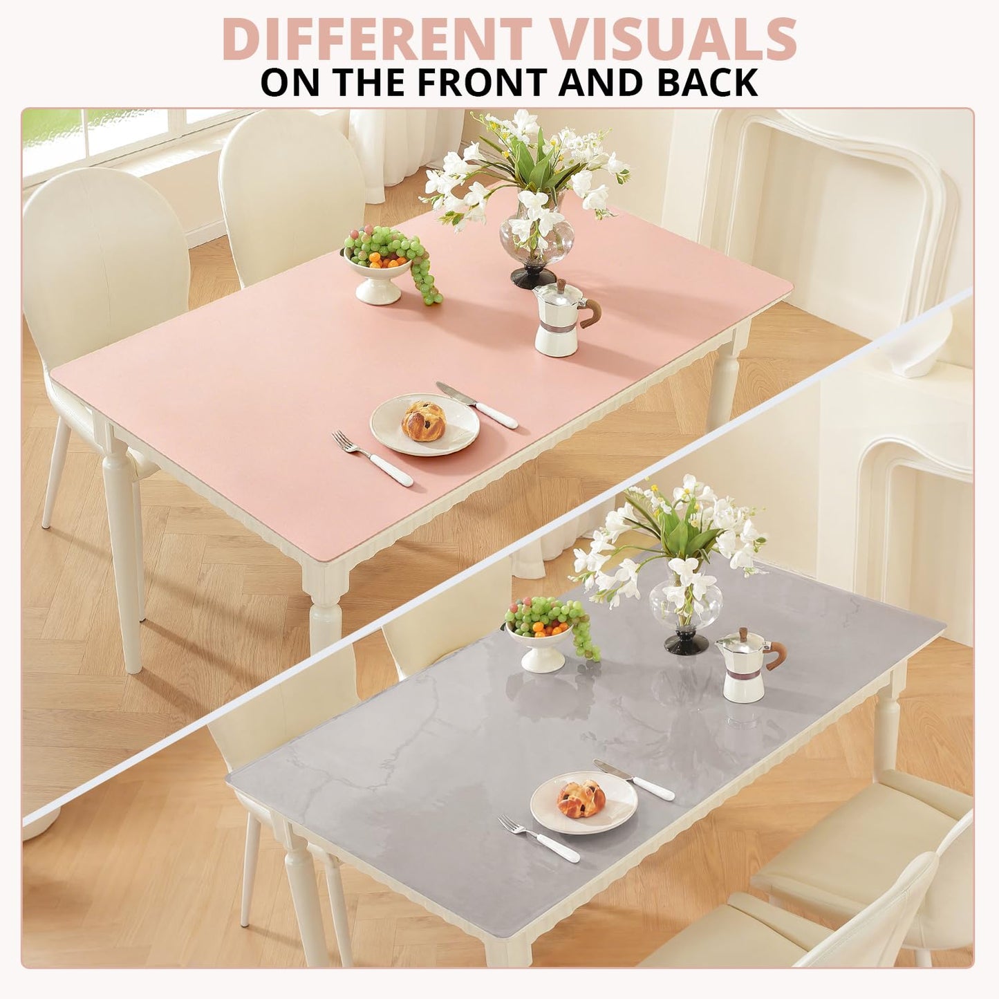 OstepDecor Pink Table Cover Protector 16 x 24 Inch, 1.5mm Thick Plastic Table Cover, Dining Table Protector Pad, Waterproof & Easy Cleaning PVC Desk Mat for Dresser, Coffee & Kitchen Wooden Tabletop