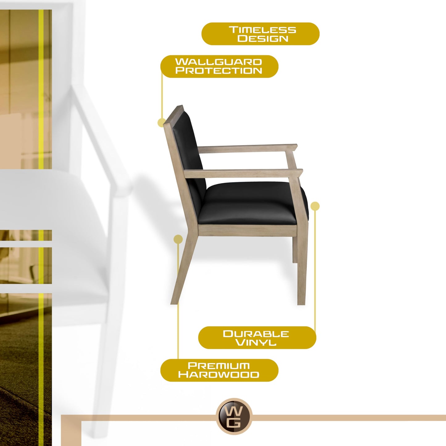 Romig Regent WallGuard Guest & Reception Waiting Room Wood Side Chair - Neo Walnut/Black Vinyl