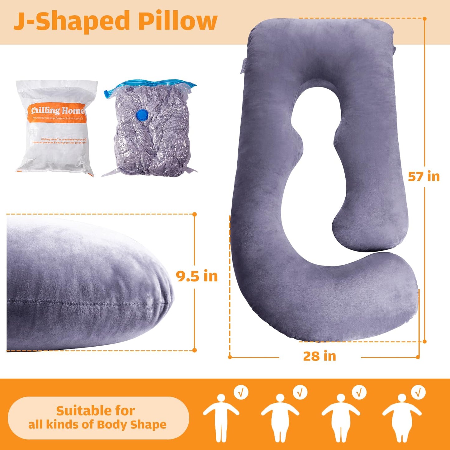 Chilling Home Pregnancy Pillow, U Shaped Full Body Maternity Pillow 58 inch, Pregnant Women Must Haves Pregnancy Pillows for Sleeping with Removable Cover