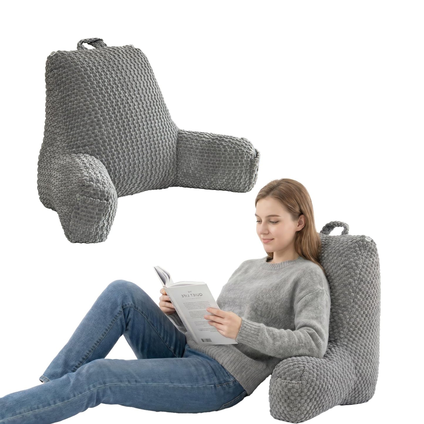 19" Back Support Pillow for Dorm Room Essentials,Gray Corduroy,Large