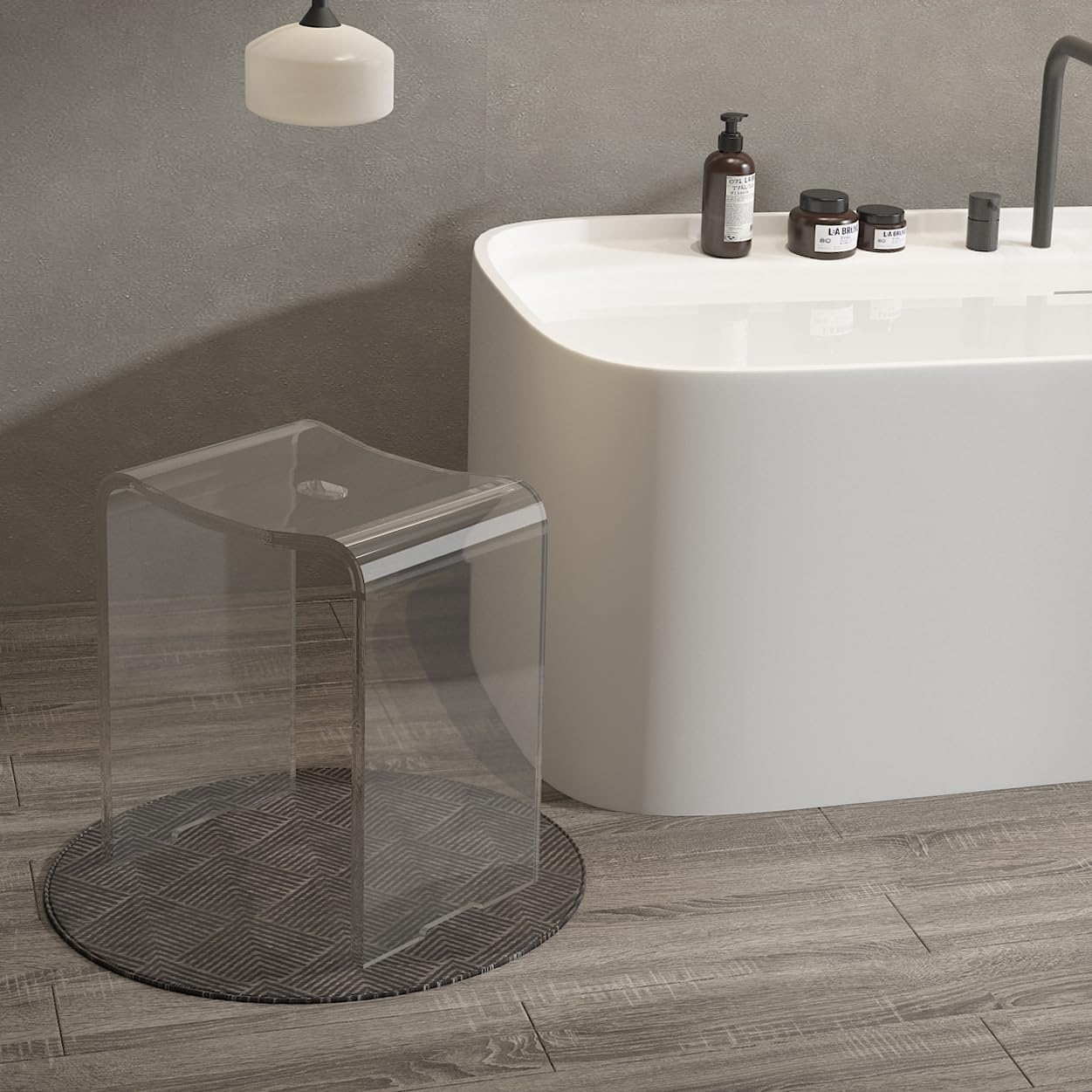 LFTYTUO Acrylic Anti-Skip Shower Bench, Clear Shower Stool for Inside Shower, Modern Shower Chair with Curved Seat & Water Leaking Hole 300LBS Weight Capacity