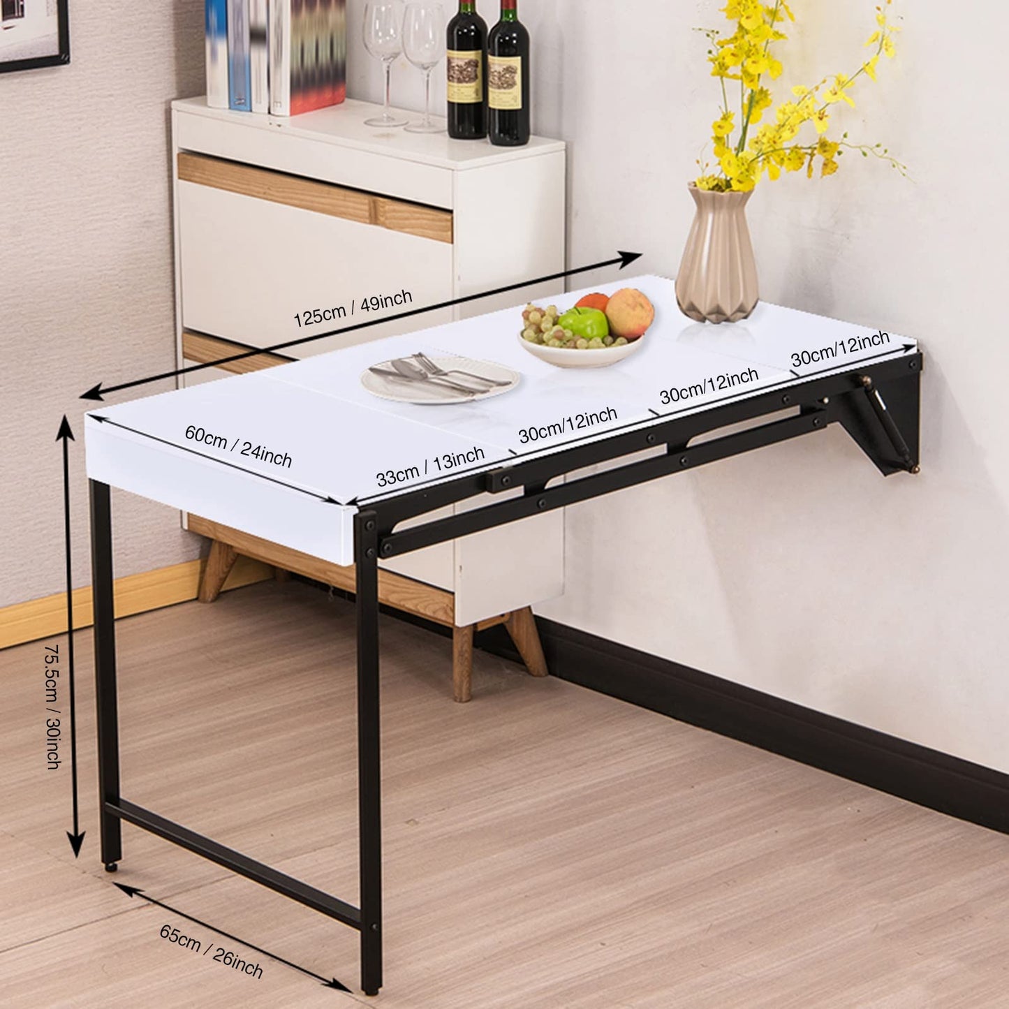 Wall Mounted Folding Desk - Space Saving Murphy Table, Multi-Functional Work Station, Floating Shelf, Convertible Dining Table, Wooden Laundry Folding Table (Color:)