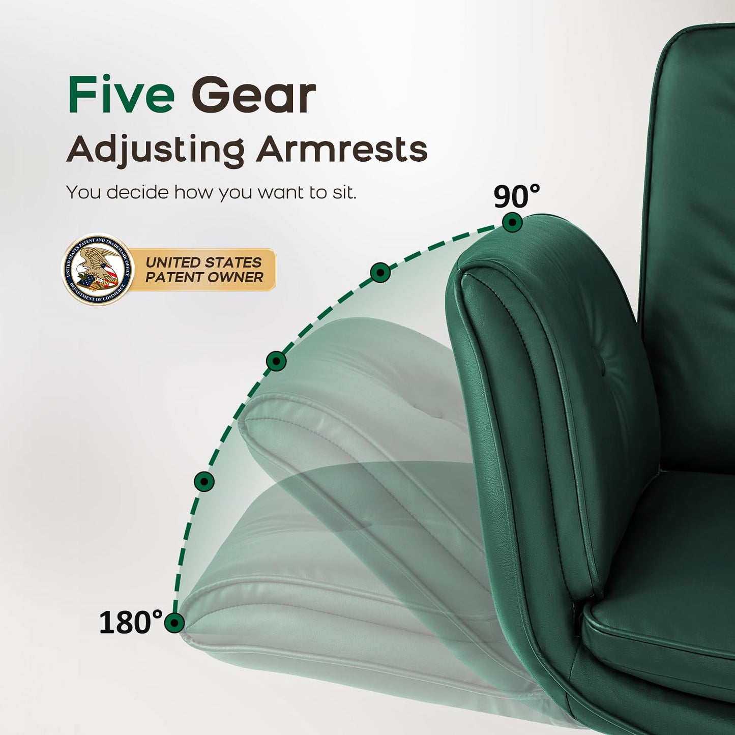 amseatec Criss Cross Office Chair, PU Leather Vanity Chair with 5-Level Adjustable Armrests & Swivel, Ergonomic Criss Cross Chair for Home Office Bedroom Makeup(Green)