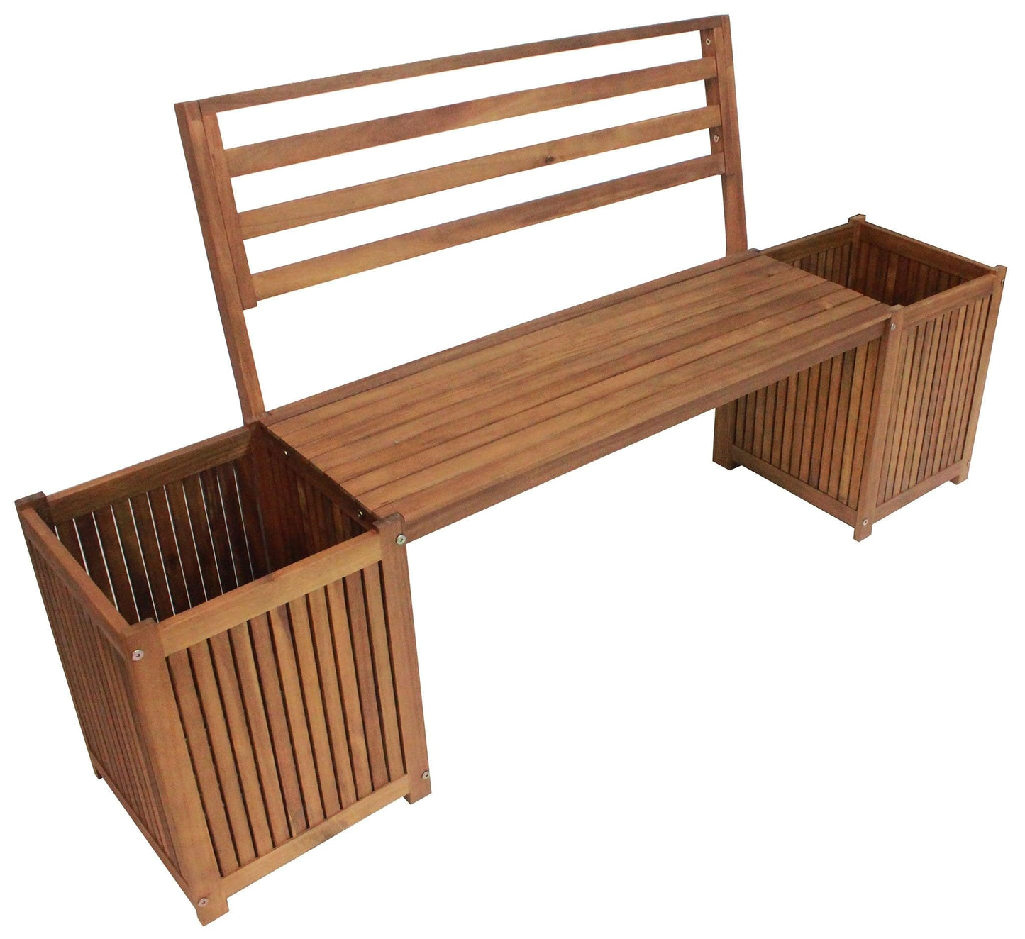 Leigh Country Wooden Bench with Built-in Planters, for Outdoor Garden Porch/Patio/Deck