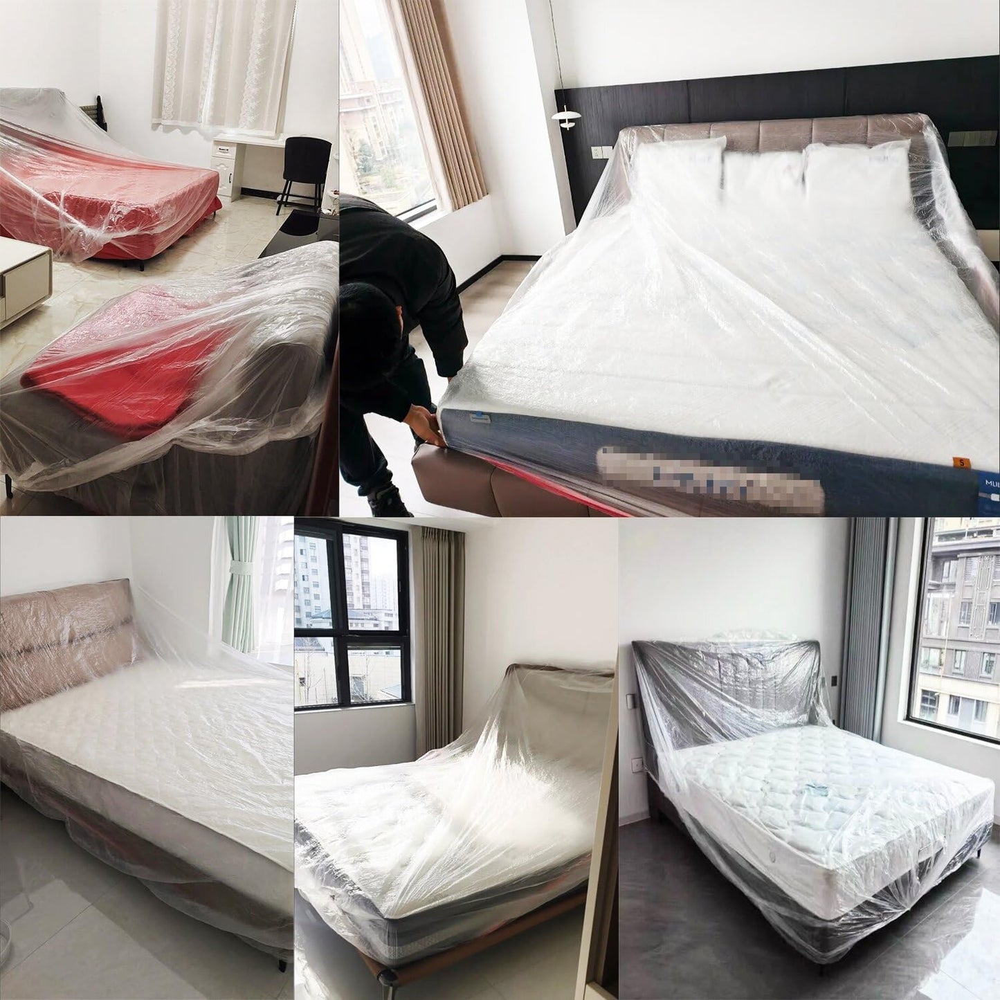 ArrErr 2 Pack Sofa Dust Covers Dustproof Couch Protector Plastic Moving and Storage Covers for Furniture Moves Protection Queen Bed King Bed Home Renovation Wall Painting Basement Garage