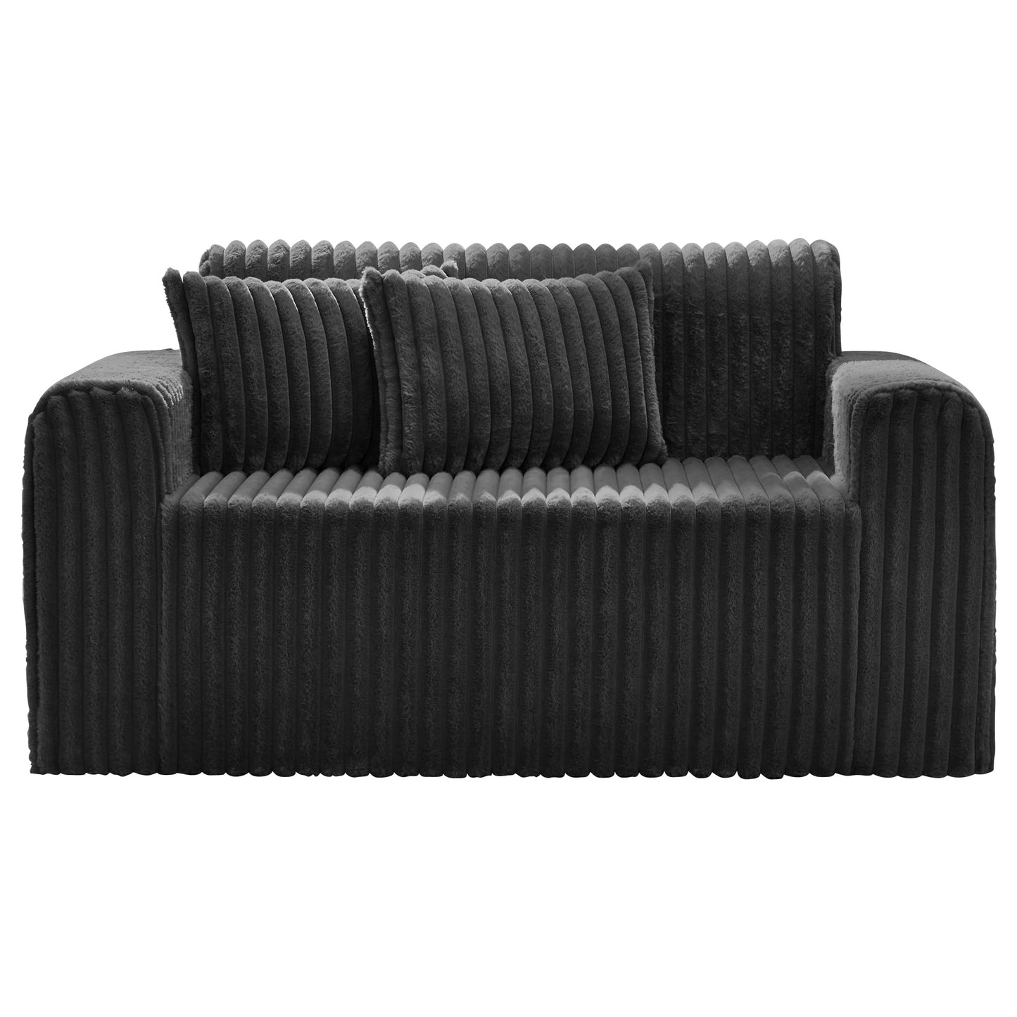 Hobestluk Couch Sofa 2-Seater Foam Sofa Loveseat for Small Spaces Comfy Sofas with Removable Cover Furry Couch with Pillows for Living Room, Bedroom, Apartment, Office (Black, Loveseat)