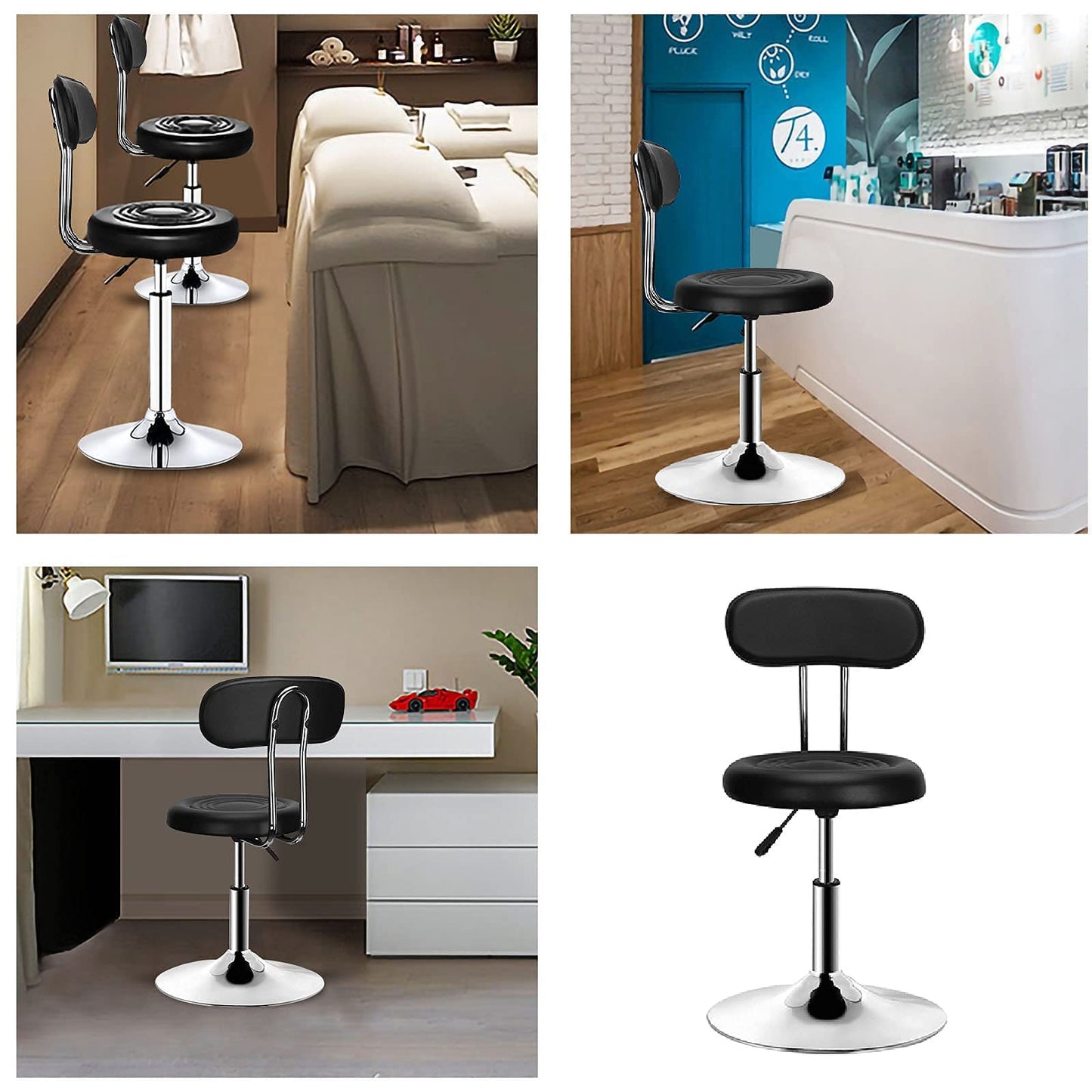 PenghaiYunfei Round Modern Chair Salon Ergonomic Office Chair with Backrest, Height Adjustable Cashier Front Desk Bar Bedroom, Study, Student,Beauty Office Home Kitchen Barstool(Black)