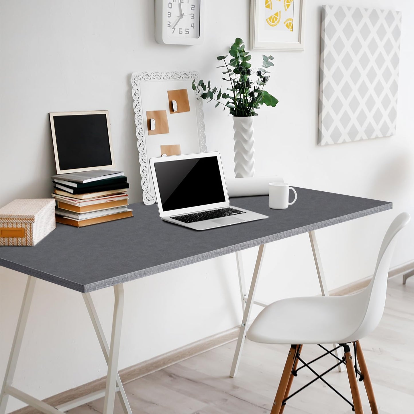 Kaboon Universal Tabletop 45"x20", Solid One-Piece Melamine Table Top, L-Desk Floating Desk DIY, Home and Office,Fabric Blue