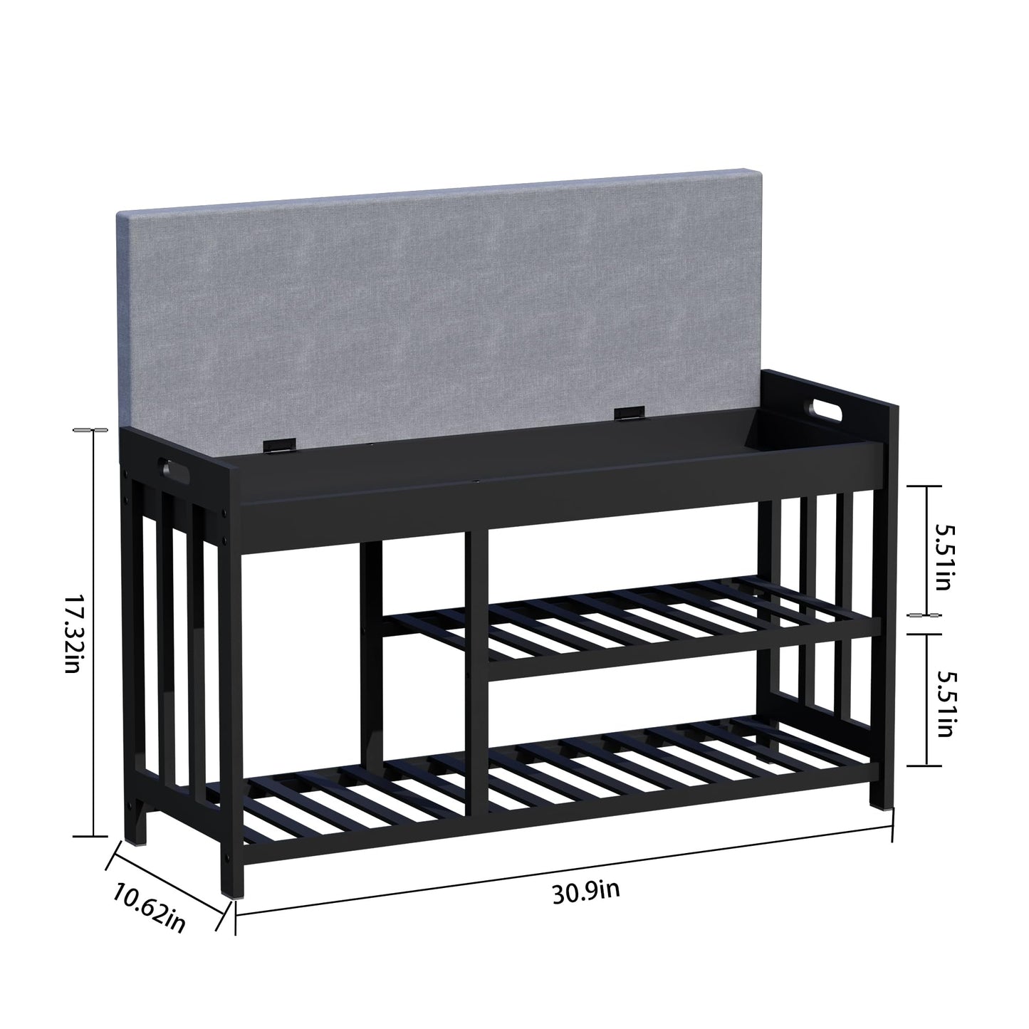 APRTAT 3-Tier Bamboo Shoe Rack Bench, Shoe Storage Organizer Bench, Entryway Benchs, Shoes Rack for Front Door Entrance, Entryway Bathroom Bedroom (Black, Large)
