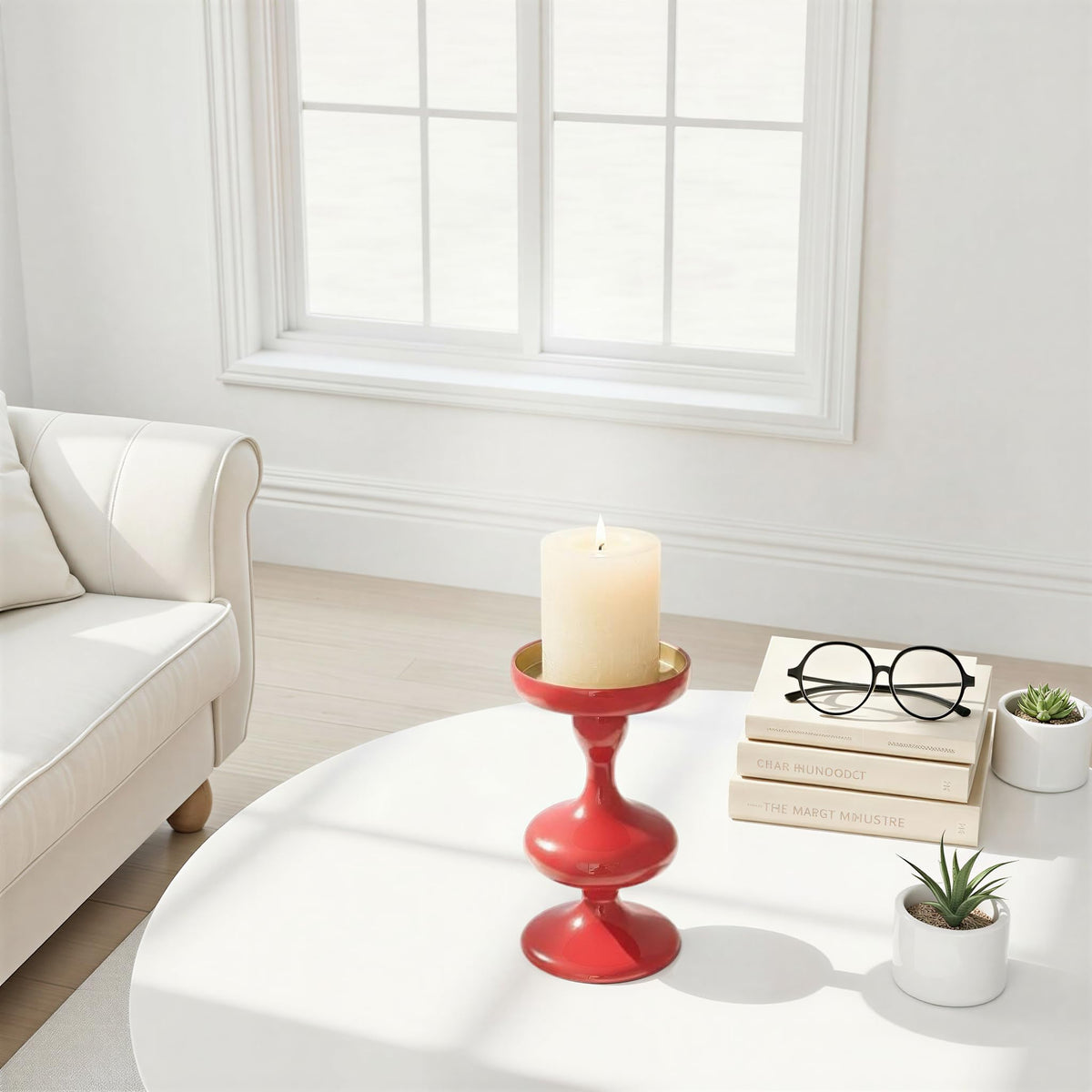 Creative Co-Op Enameled Aluminum Pillar Candle Holder, Coral Color
