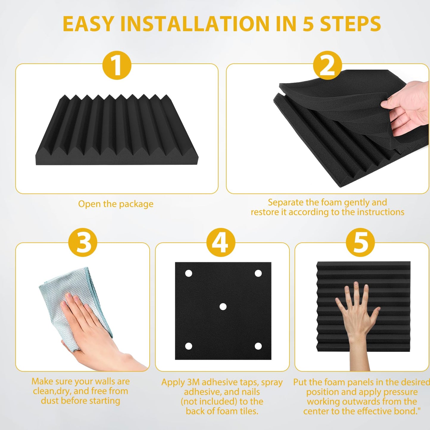 Acoustic Foam Panels Sound Absorbing 12 Pack - 1" X 12"X 12" Sound Proof Panels Noise Reducing for Walls, High Density Sound Deadening Panels Black Wedge for Studio Recording & Office & Home