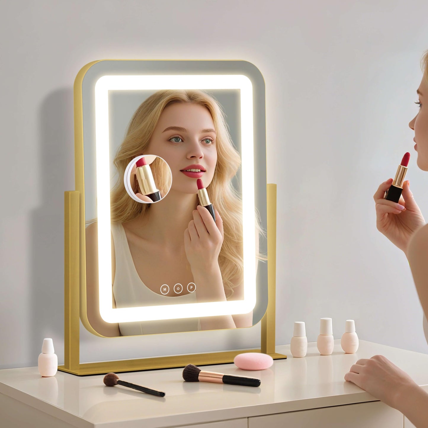 Vanity Mirror with Lights,13.1"×16.7"LED Makeup Mirror,Lighted Makeup Mirror with Lights, Smart Touch Control Dimmable 3 Modes Light, Lighted Up Mirror for Makeup Desk, Bedroom, Dressing Room