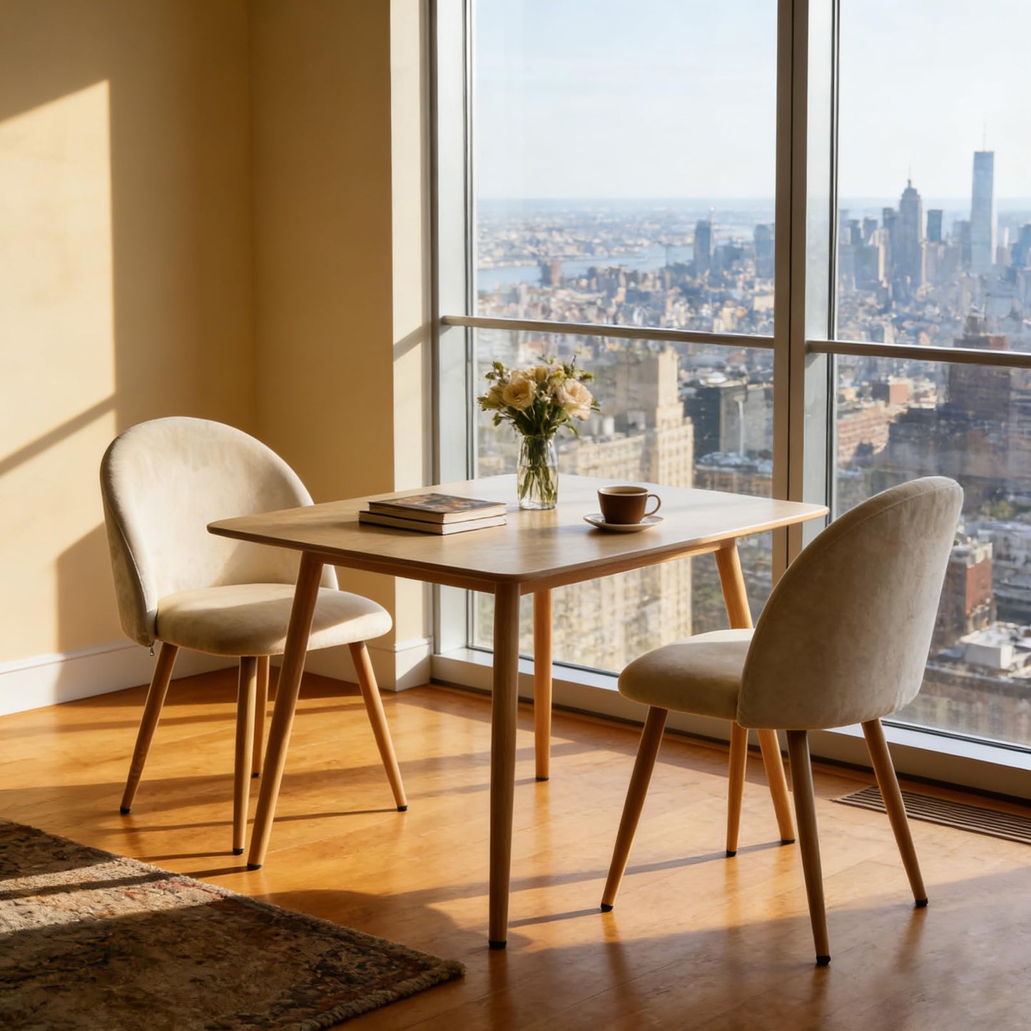 ACOHOOK Dining Chairs Set of 2, Velvet Comfortable Seats, Mid-Century Modern Living Room Chairs, Upholstered Kitchen Chairs with Wooden Legs and Padded Seat for Bedroom Office Easy Assembly, Beige