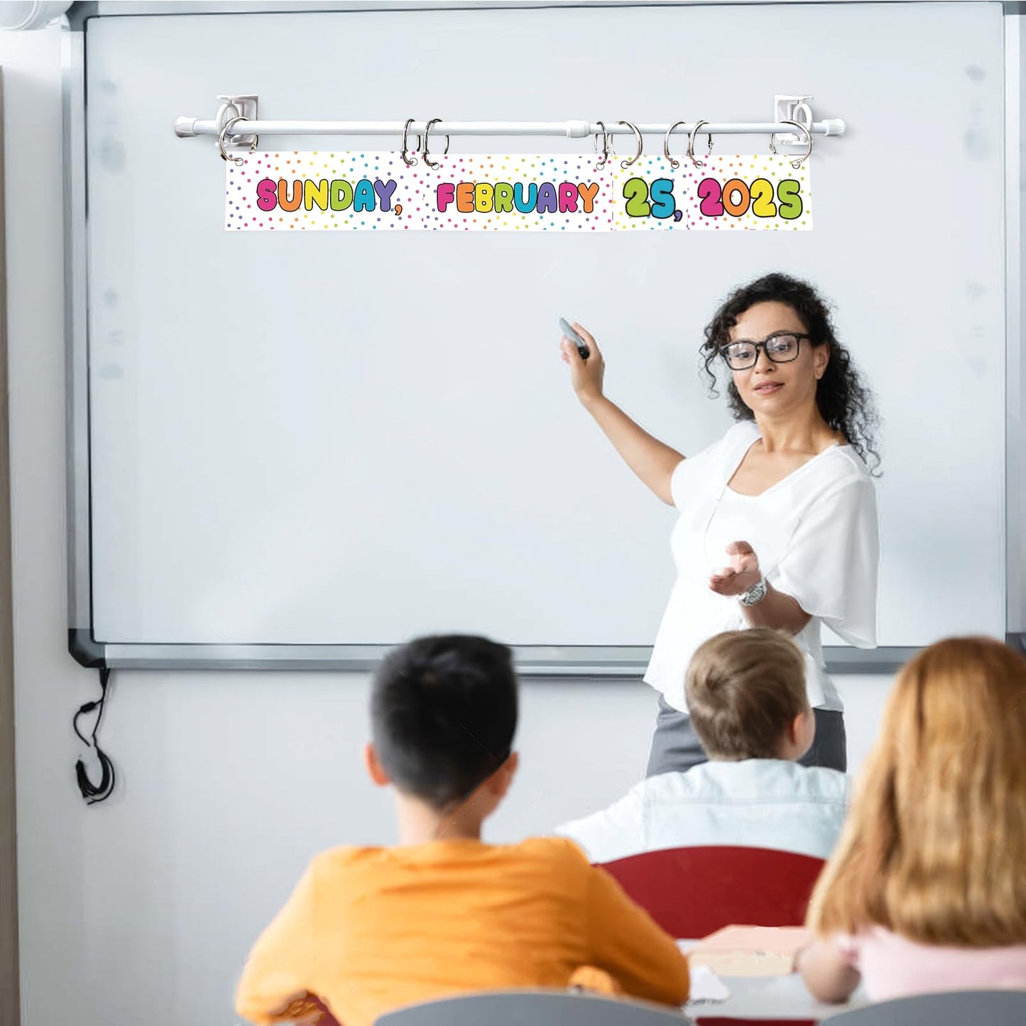 Flip Calendar Bulletin Board Set Classroom Decorations for Whiteboard with Adjustable Flip Calendar Rod Holder Date Cards Days of The Week for Classroom School Supplies(Bright Rainbow)