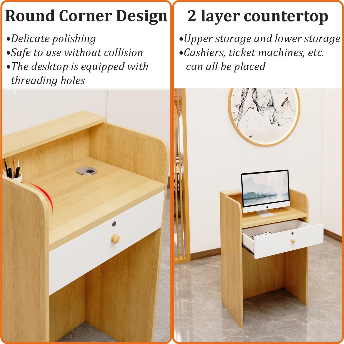 LED Lights Reception Desk with Lockable Drawers - Front Reception Counter Table for Salon Lobby Clothing Shop Hotel Office Checkout