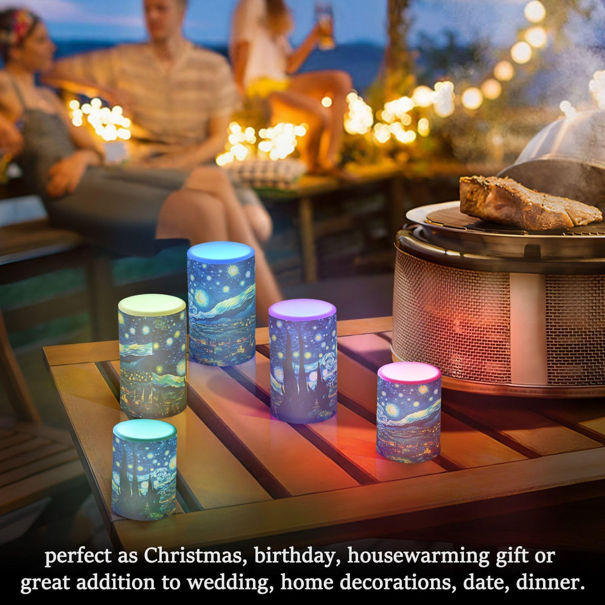 ALAZA Starry Sky Flickering Flameless Candles Battery Operated with Remote Timer,Tea Light Candles LED Pillar Votive Candles Set of 2 for Outdoor Indoor Decorations