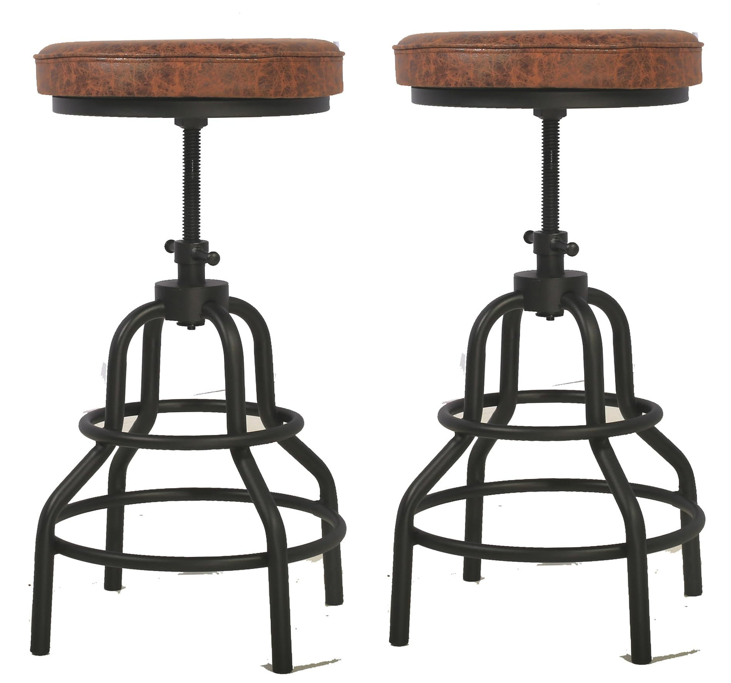 LOKKHAN Industrial Bar Stools-Swivel Leather Metal Bar Stool-20-27 Inch Tall Counter Height-Adjustable Kitchen Stool Dining Chair Cafe Stools (Set of 2)
