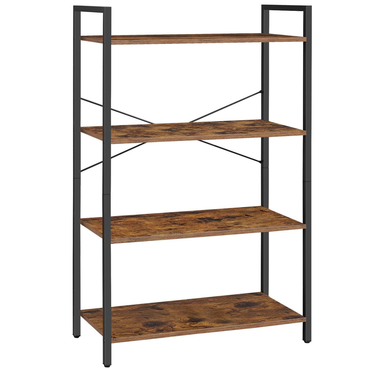 VASAGLE 4-Tier Tall Bookshelf, Large Bookcase with Steel Frame, Deep Book Shelf for Living Room, Home Office, Study, 11.8 x 31.5 x 47 Inches, Industrial Style, Honey Brown and Black ULLS140K01