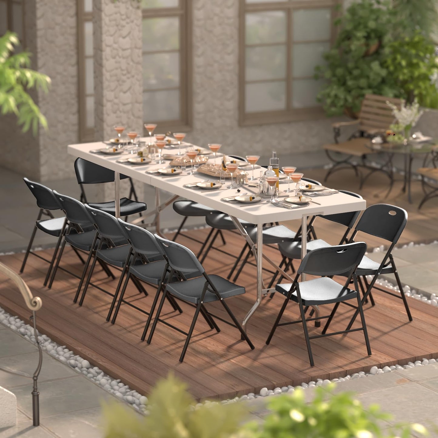 Nazhura 350 Weight Limit Heavy Duty Plastic Folding Chair with Reinfoced Steel Frame for Indoor and Outdoor, Wedding, Party, Restaurant, Meeting Room, Patio and Garden (4, Black)