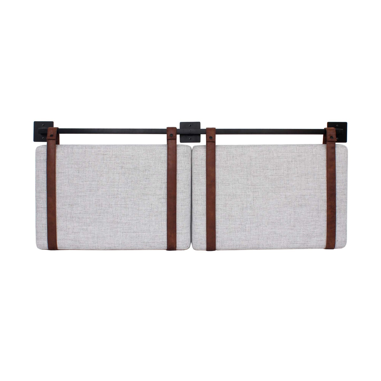 Nathan James Harlow Modern Wall Mount Hanging Headboard, Queen, Gray with Brown Faux Leather Straps