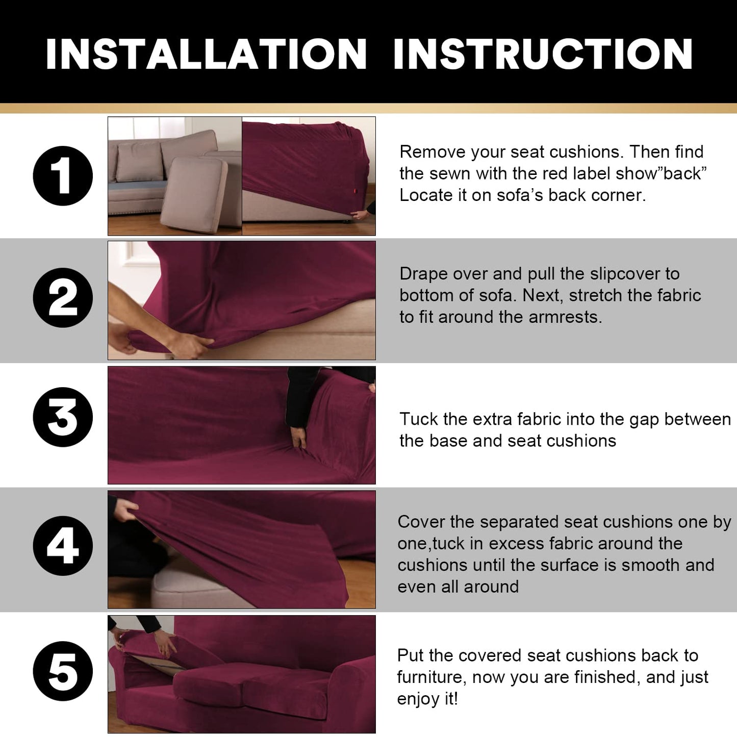 PrinceDeco Velvet Couch Cover Loveseat Covers for 2 Cushion Couch 3 Piece Sofa Covers for Dogs Washable Loveseat Covers Width Up to 72 Inch No Slip Stretch Sofa Slipcover(Medium, Burgundy)
