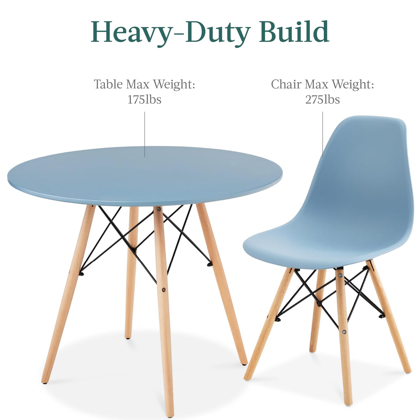 Best Choice Products 5-Piece Dining Set, Compact Mid-Century Modern Table & Chair Set for Home, Apartment w/ 4 Chairs, Plastic Seats, Wooden Legs, Metal Frame - Blue/Oak