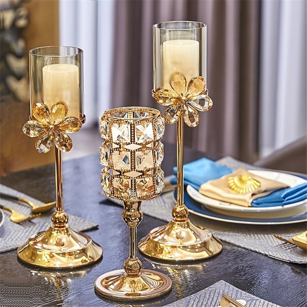 cfycfy987 Candelabra Candle Holders Wedding Centerpieces Metal Crystal Candlestick Holders Stand for Table Party Church Decor Candle Sticks Holder(Large)