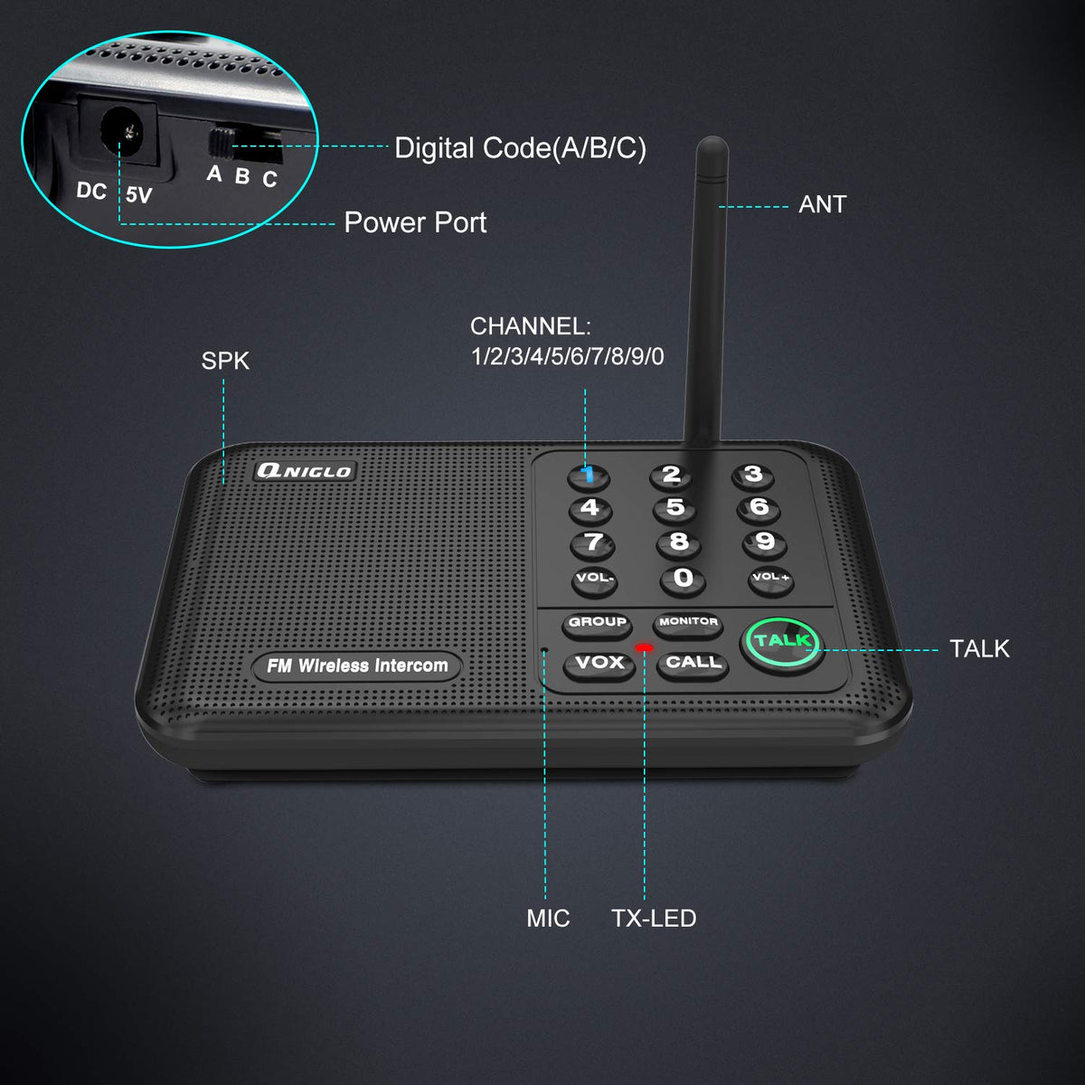 Intercoms Wireless for Home, 5280 Feet Long Range House Intercom System, 10 Channels Intercoms System for Business, Room to Room Intercom System for Elderly, 2 Way Audio Intercom for Office/Classroom