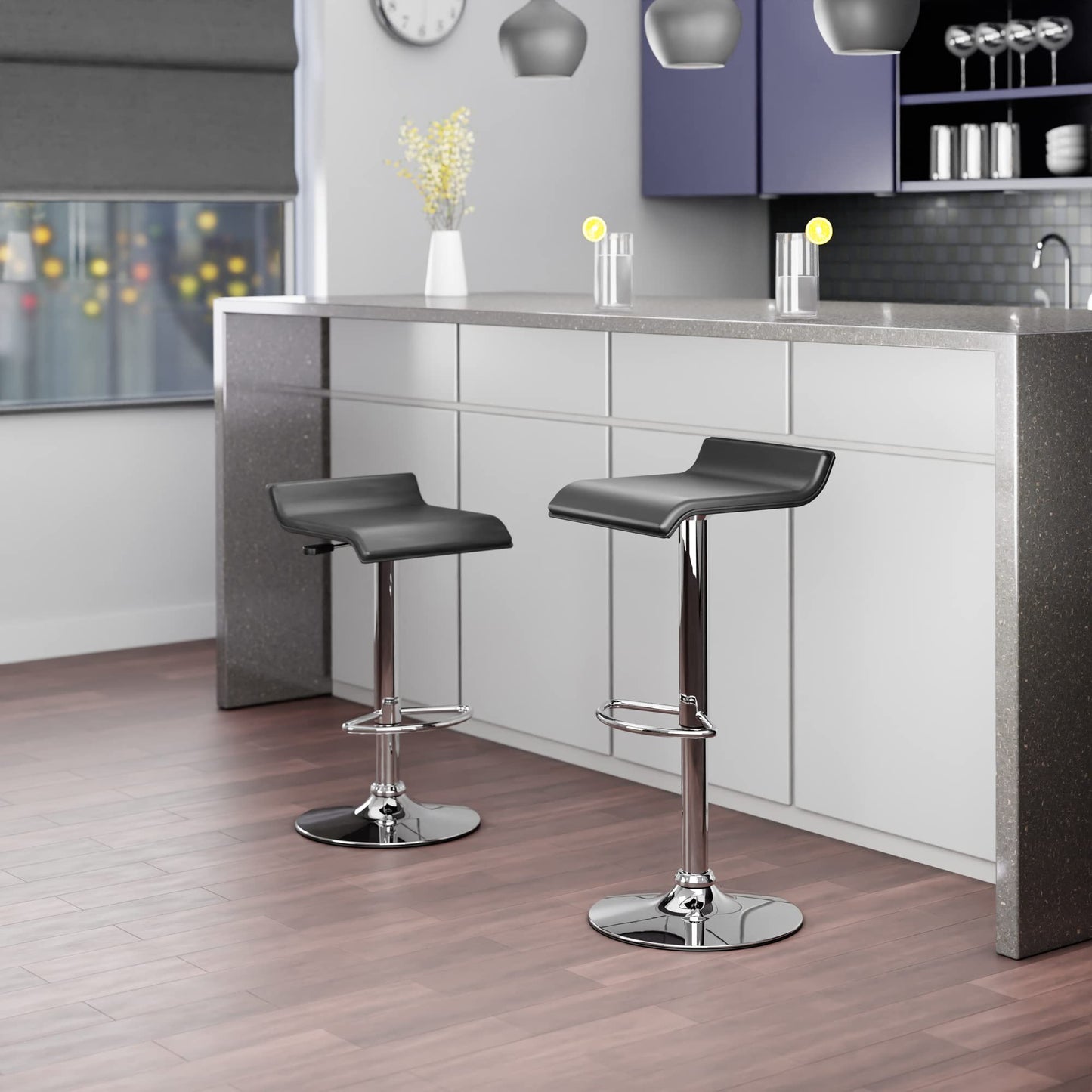 Winsome Spectrum Adjustable Swivel Stools, 2-Pc Set, Black & Chrome