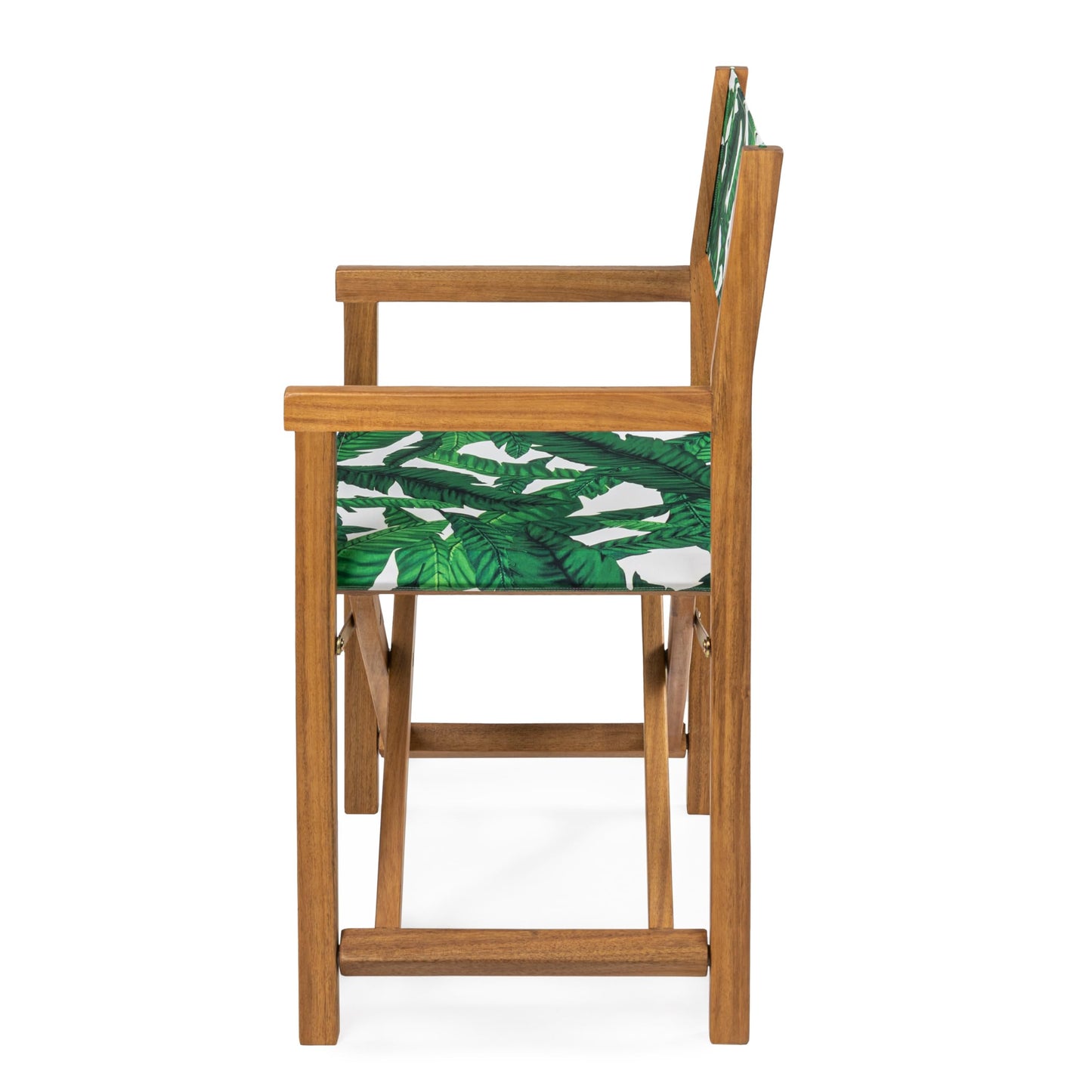 JONATHAN Y Cukor Coastal Acacia Wood Folding Outdoor Director Chair Set of 2 for Patio, Deck & Balcony, Weather-Resistant Teak Brown and Green/White, No Assembly Required DRC1001A-SET2