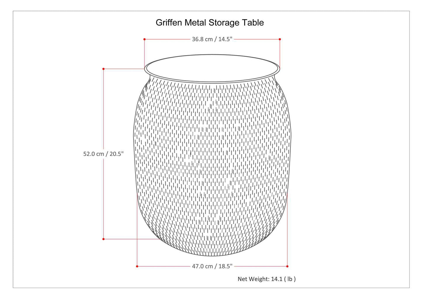 SIMPLIHOME Griffen Metal Storage Accent Table - 19 inch Wide Solid Metal Round Drum Side Table in Antique Copper, Industrial End Table for Living Room with Hidden Storage Space, Assembled