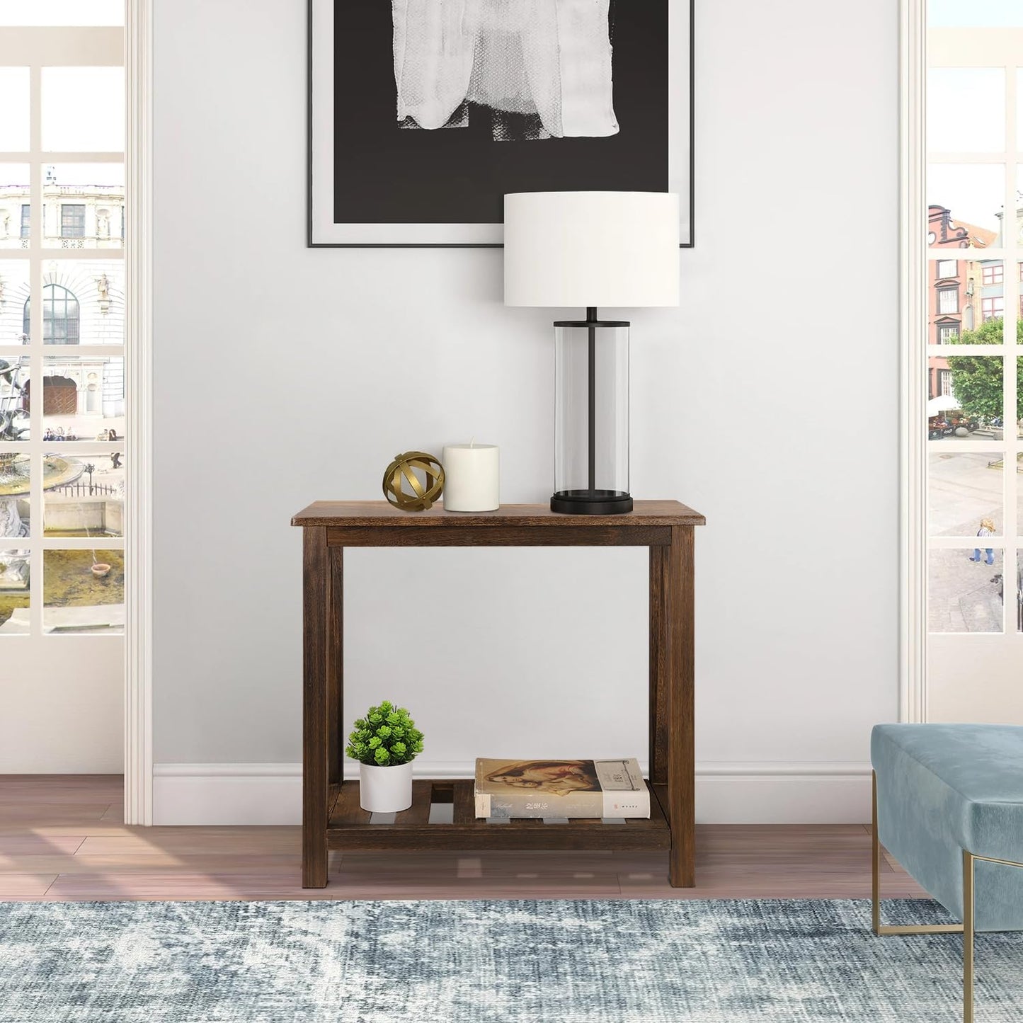 FEUFOAM End Side Table with Storage Shelf Rectangle Narrow Nightstand Console Tables Brown Smooth End Table for Small Spaces Industrial Accent Side Table for Living Room Bathroom Bedroom